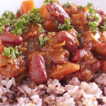 Vegan Kidney Beans Chiliover Mixed Grains Rice