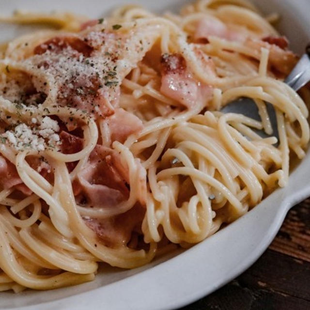 電子レンジで作る♡カリカリベーコンのカルボナーラ♡