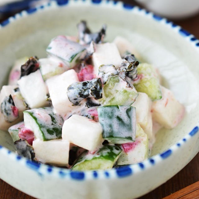 切って和えるだけ「長芋ときゅうりと焼き海苔の梅マヨ和え」と、初めての梅干し作りの経過報告（今頃ｗ）