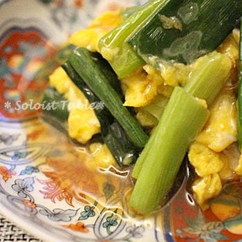 めんつゆで作る、九条ネギの卵炒め