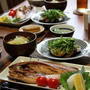 ほっけ定食。なすの照り焼きなど。梅干しその後。
