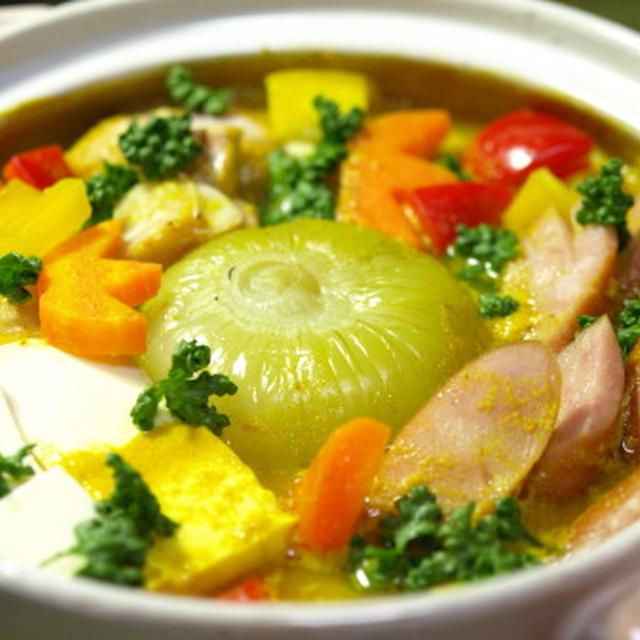 丸ごと玉葱の豆乳カレー鍋　　　作り方とレシピ