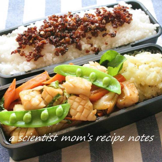 イカと野菜のオイスターソース炒めがメインのお弁当