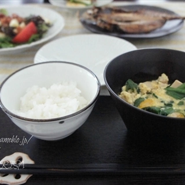 高野豆腐とニラのたまごとじ@朝ごはん