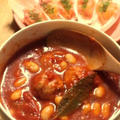 大豆と鶏だんごのトマト煮と明太マヨポテサラ