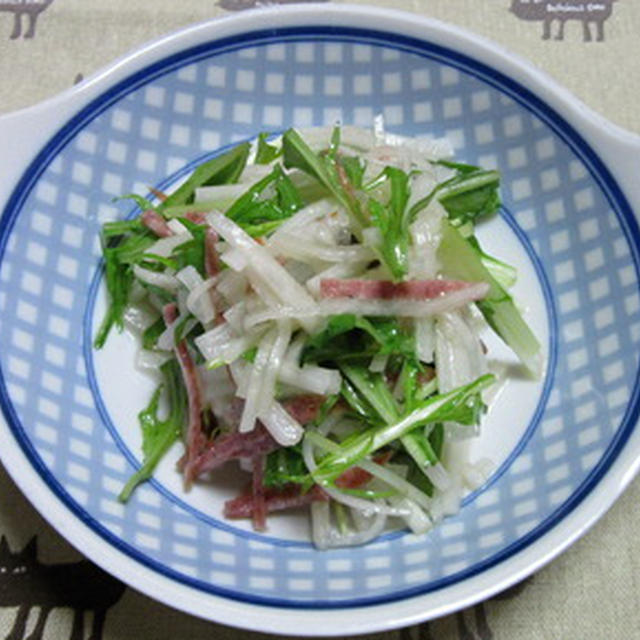 大根と水菜とサラミのサラダ