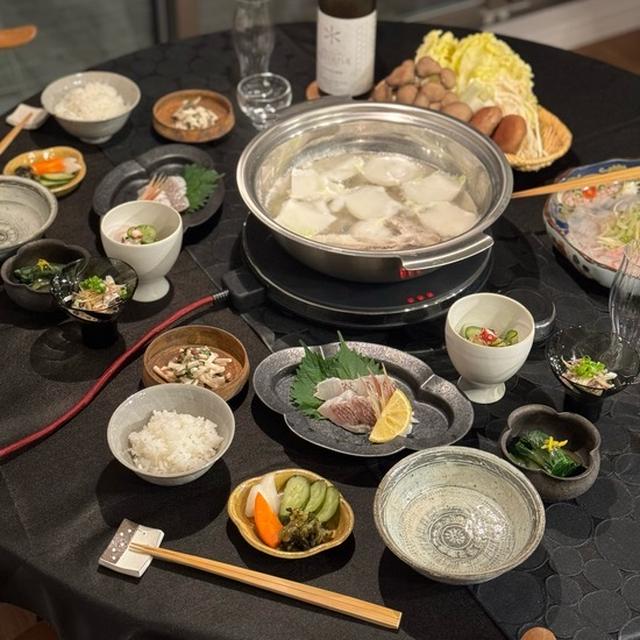 1尾の鯛を2日にかけて食べる１日目〜鯛しゃぶ、湯引き、皮ポン酢とかの夜ごはん