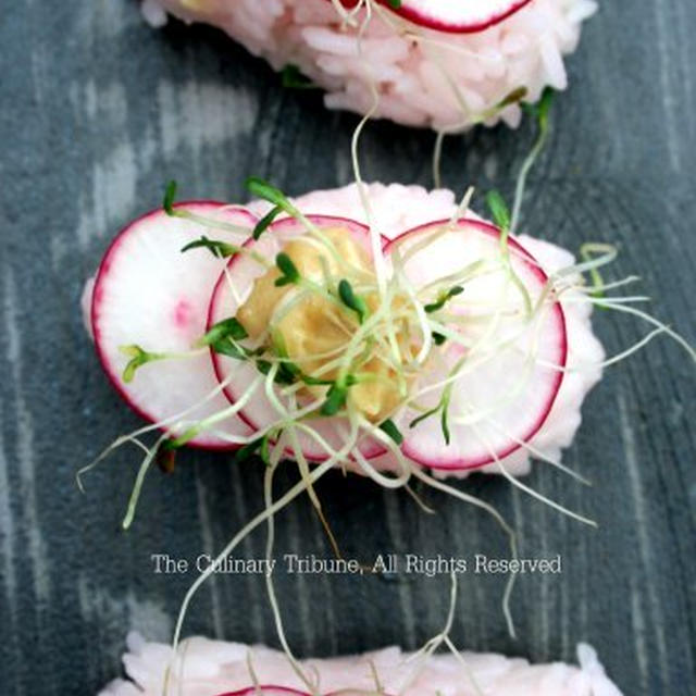 Pink Sushi with Radish and Walnut Misoラデイッシュと胡桃味噌で桃色の握り寿司
