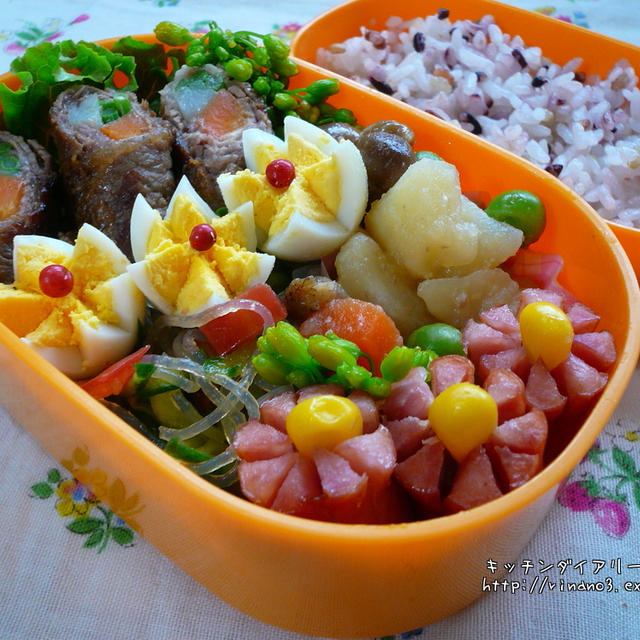 牛肉の三色巻き弁当♪