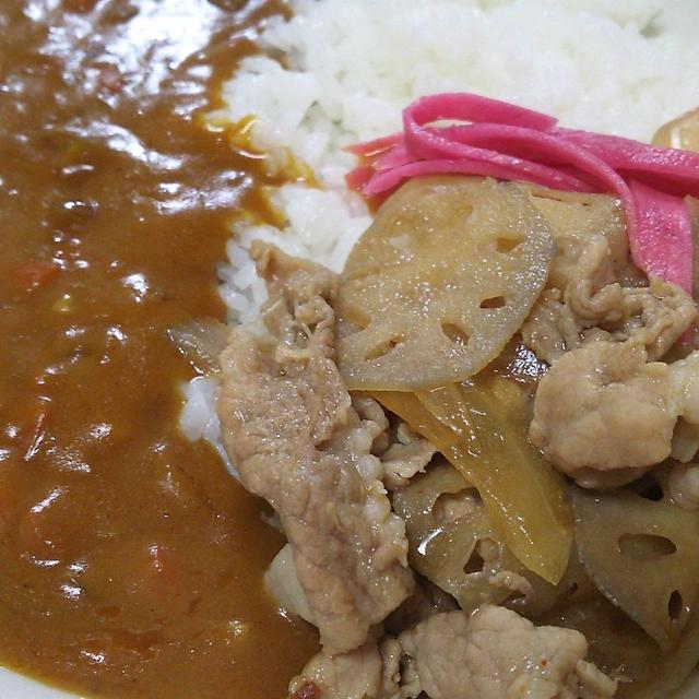 蓮根入り牛丼カレーと髪を結わえるリダ