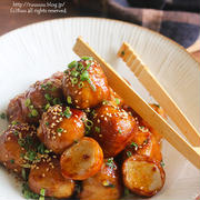 【レシピ】里芋の肉巻き　甘辛酢胡麻がらめ。