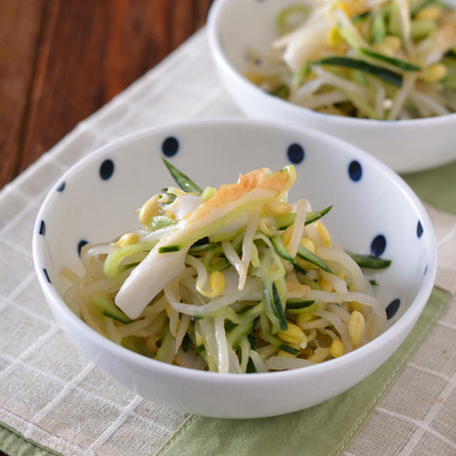 豆もやしとちくわのレモン和え。【節約おかず・もやしはレンジで】