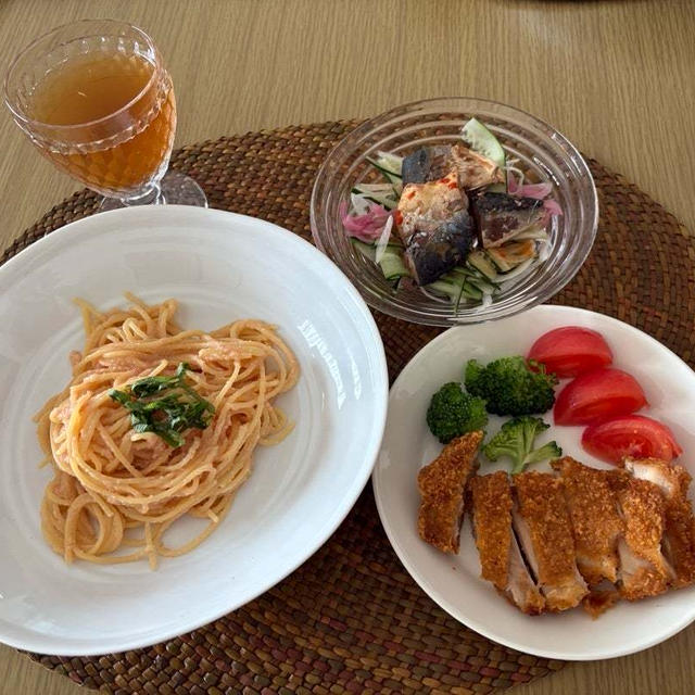 半額明太子と無料のLチキ〜安上がりランチ♪