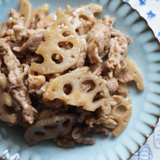 れんこんとこま切れ肉の旨甘辛味噌和え-豚肉✻牛肉✻簡単✻常備菜✻お弁当