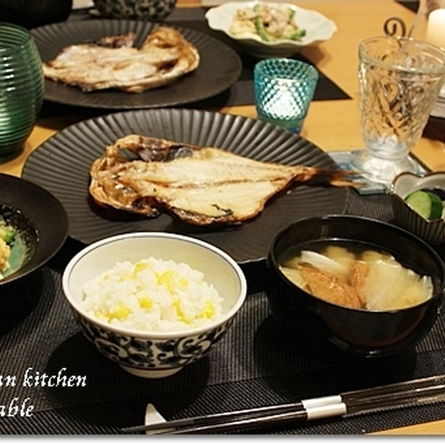 昨晩ごはん♪金目鯛干とコーンごはん、ゴーヤチャンプル＆９月レッスン予約状況