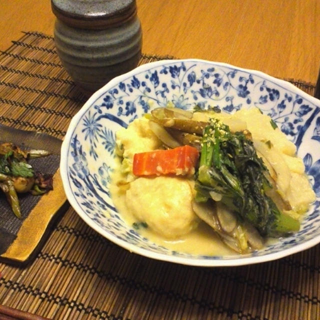 根菜と春菊の白味噌煮