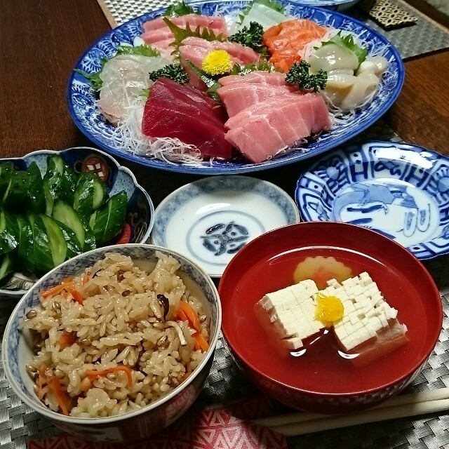 三が日最後の夕食はお刺身