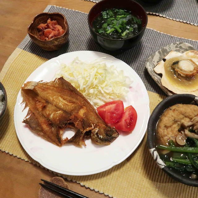 どっち向きに盛り付ける？？”カレイの唐揚”の晩ご飯　と　花壇の花♪