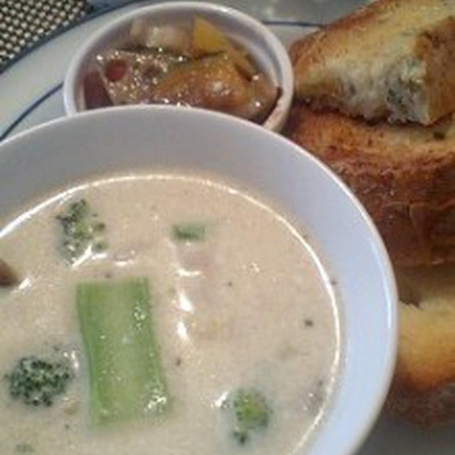 生姜香るベーコンときのこの豆乳中華スープ