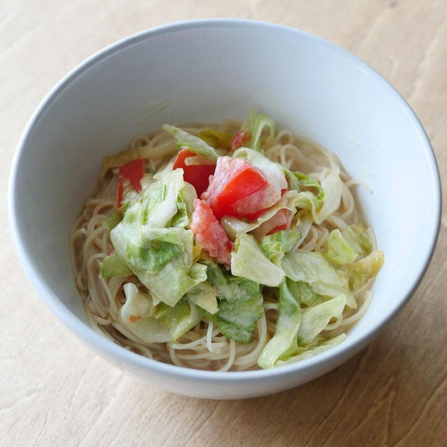 【そうめん】「冷やし中華風そうめん」★初級　茹でたそうめんに、冷やし中華のつゆとマヨかけたら