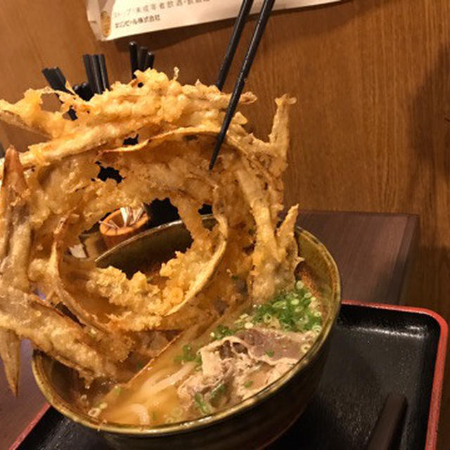 福岡からのうどんが元気！「大地のうどん」高田馬場店で　「ごぼう天肉うどん」。