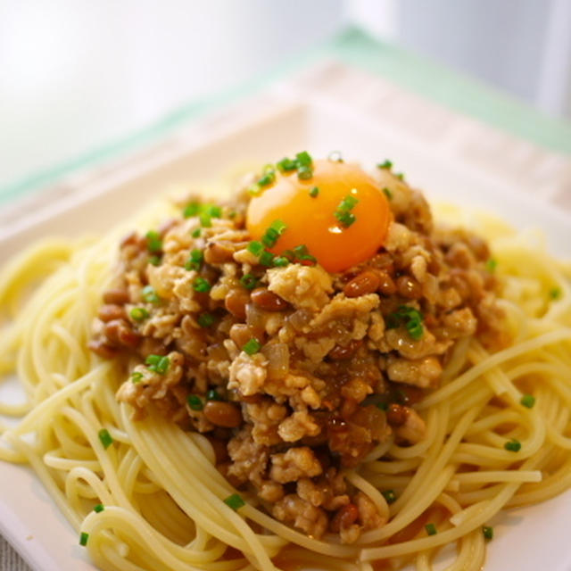 納豆と鶏ひき肉のパスタ By ｊ吉さん レシピブログ 料理ブログのレシピ満載