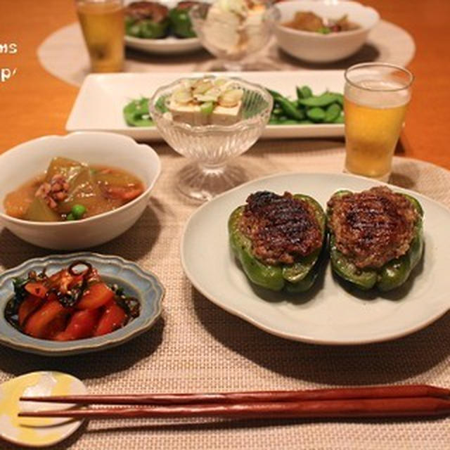 ストウブで『ピーマン肉詰め』の献立。