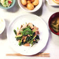 【　栄養豊富な 小松菜と豚肉のにんにく醤油炒め　】
