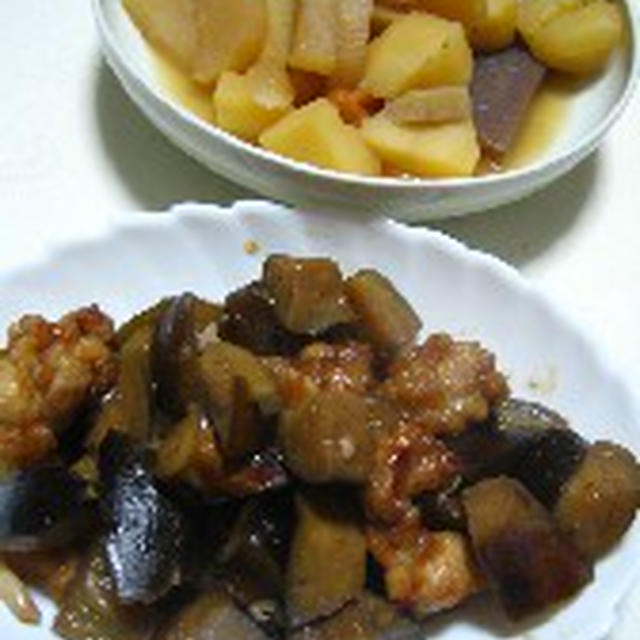 鶏と茄子中華・ジャガとゴボウ天