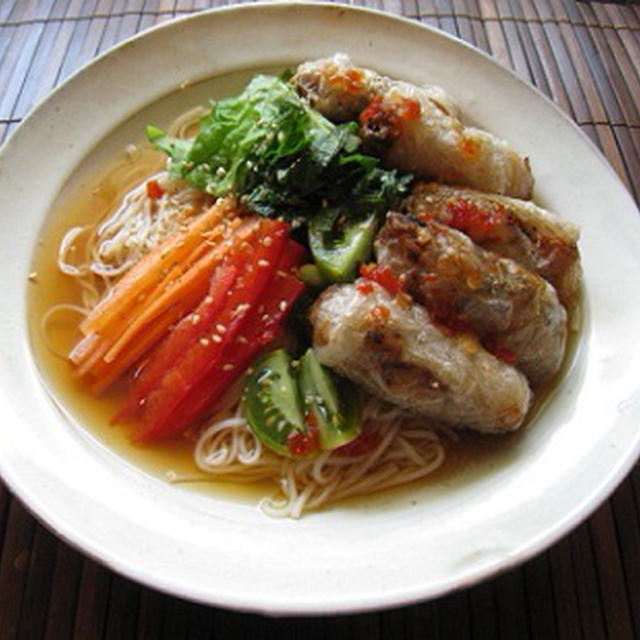 揚げ春巻きのせ麺