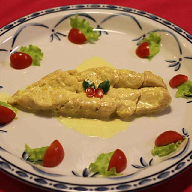 クリスマスにもピッタリ♪ささみのソテー、カレークリームソース