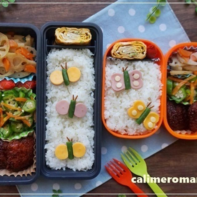 【息子と娘のオベントウ】　ちょうちょのお弁当