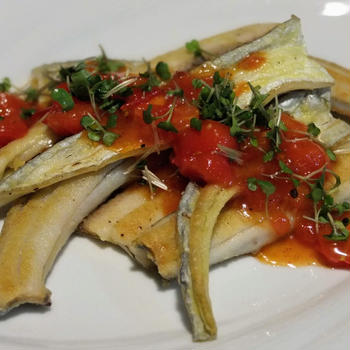 太刀魚ムニエル、トマトバルサミコソース