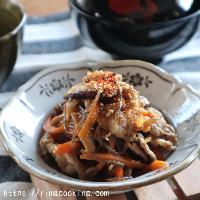 【レシピ】糸こんと豚肉の金平