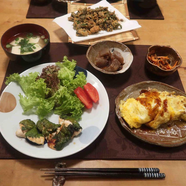 ささみの大葉巻とオムレツの晩ご飯と　アライグマ現る('Д')