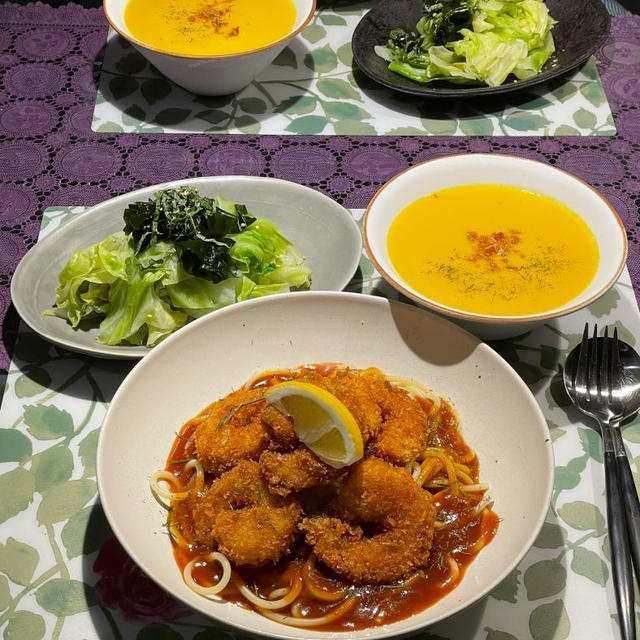 小海老フライあんかけスパの献立