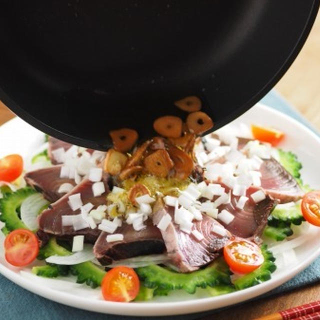 メシ通！カツオたたきとゴーヤの香味サラダ風