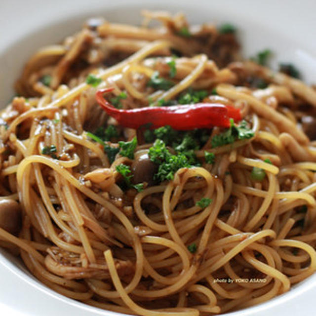 のりの佃煮を使って、チーズソースのスパゲッティ