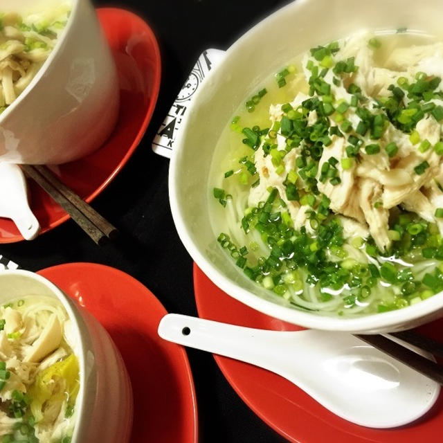 《断食後に？》鶏むね肉のにんにくねぎ温麺