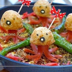 ふわふわお好み焼きに乗った タコ星人 冬のひまわり ポエム By 桃咲マルクさん レシピブログ 料理ブログのレシピ満載