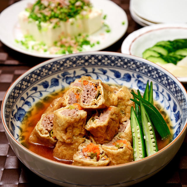 ひき肉と野菜の油揚げロール