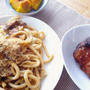 焼うどんとブリの照り焼きとカボチャの煮物