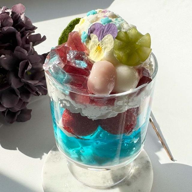 紫陽花色のこんにゃくパフェのレシピ