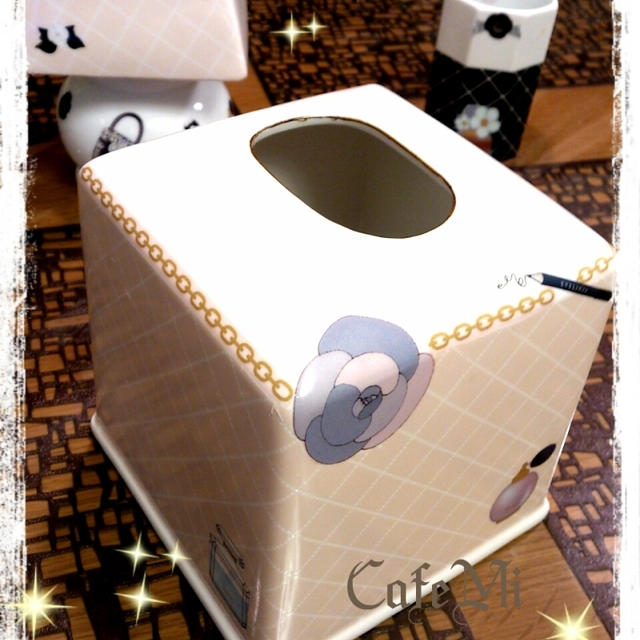 ティッシュボックス＆ペン立て☆ポーセラーツ☆