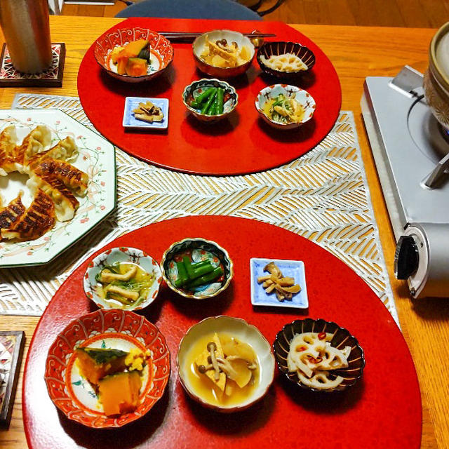 ダンナごはん！珉珉餃子とカレー鍋、作り置き小鉢6品で晩酌
