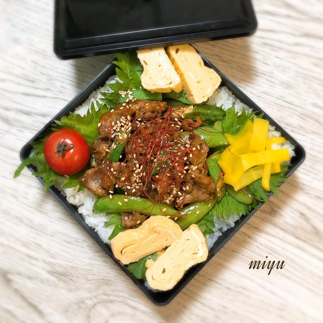 牛肉とスナップえんどうのオイスターソース炒めのお弁当