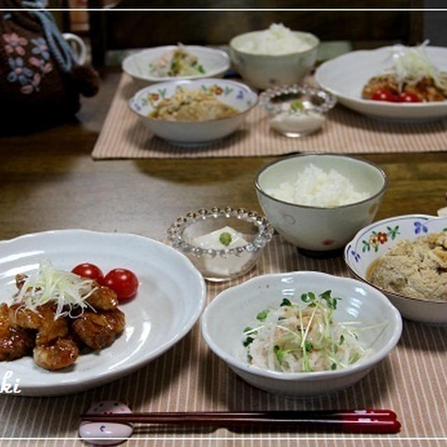 ・豚肉の梅あんかけ＆野菜の油揚げ包み