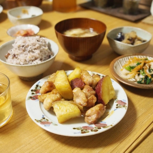 鶏肉とさつまいもの甘辛バター炒めごはん