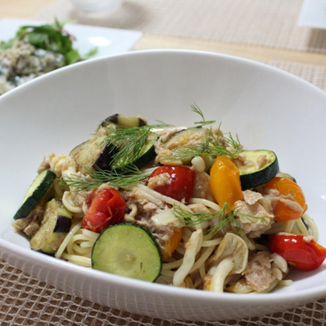 ■ﾂﾅと茄子のパスタ