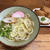 淡竹うどん。青梗菜とイカの炒め物、カブの三杯酢